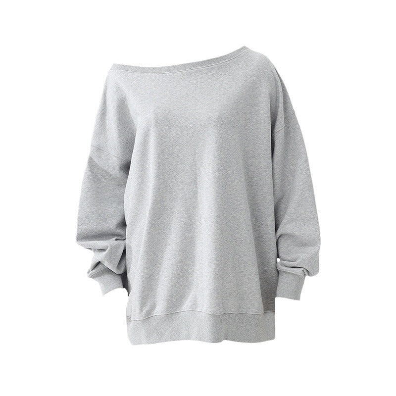 Lazy style off-shoulder long-sleeved top