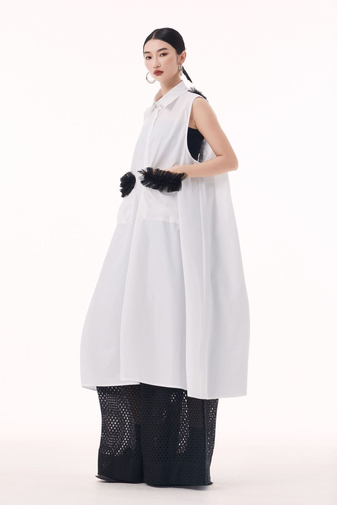 Tulle sleeveless shirt dress