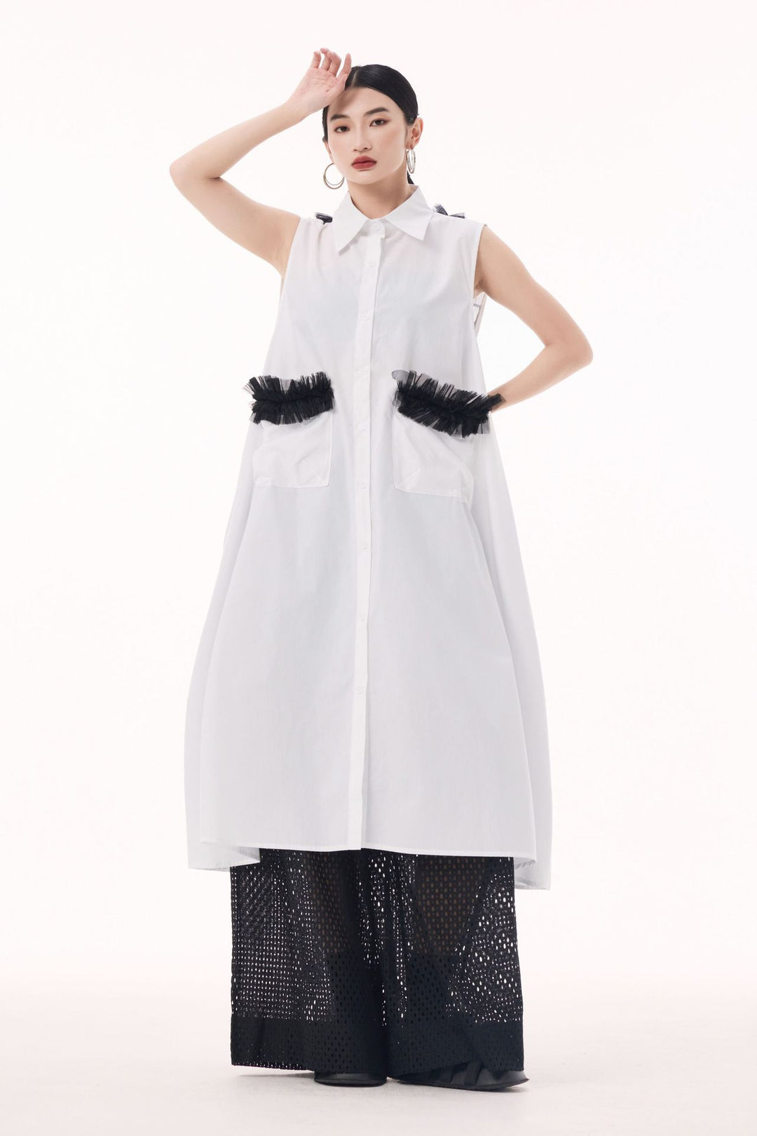 Tulle sleeveless shirt dress