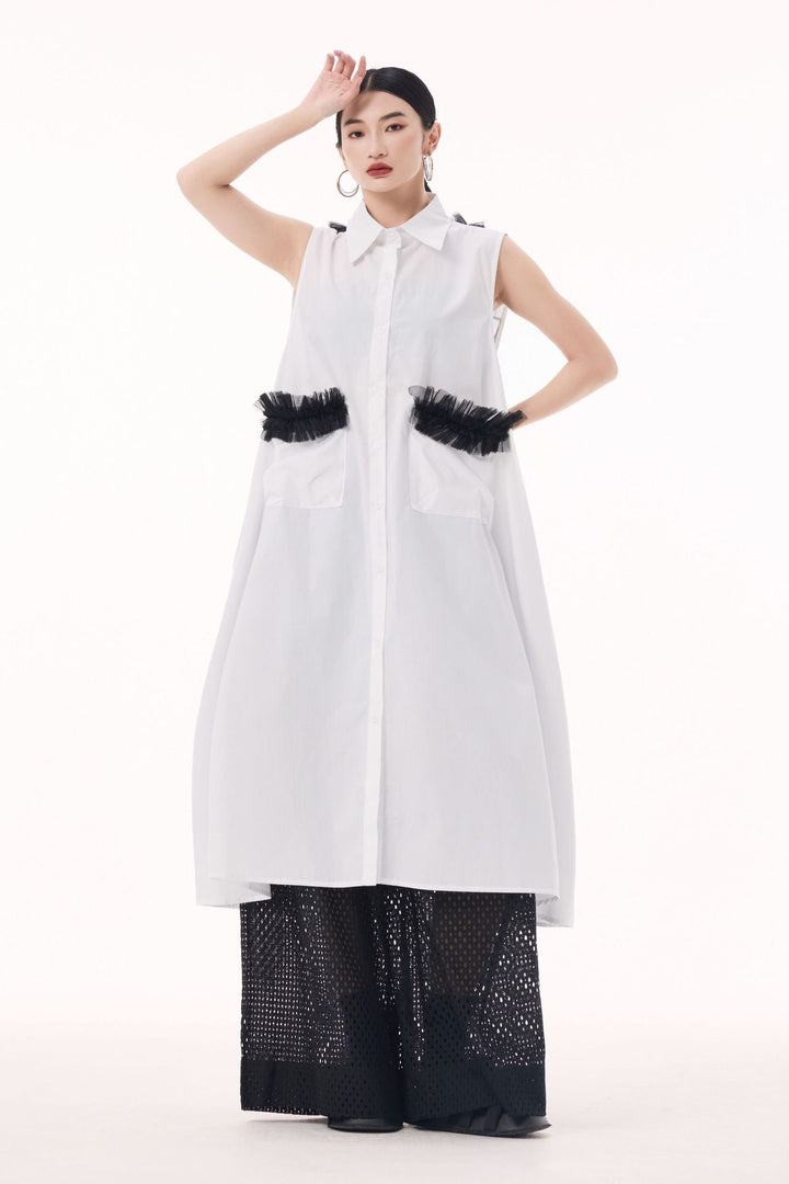 Tulle sleeveless shirt dress