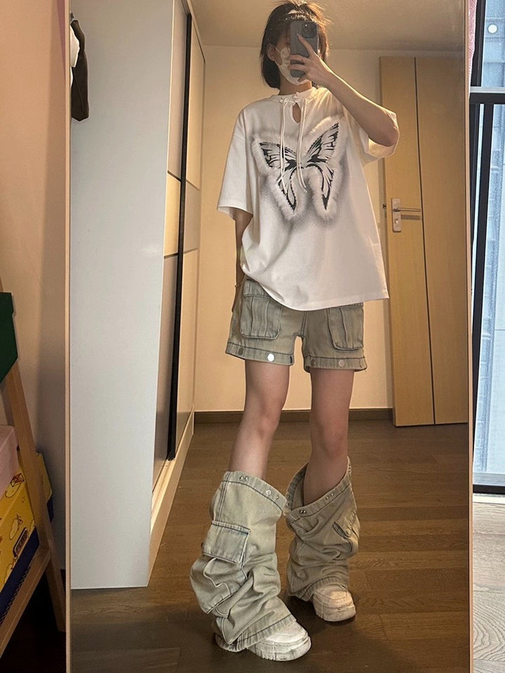 Multi-pocket straight separate pants