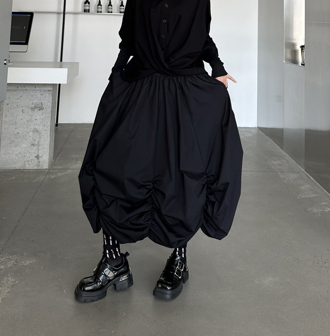 High waist drape puff skirt