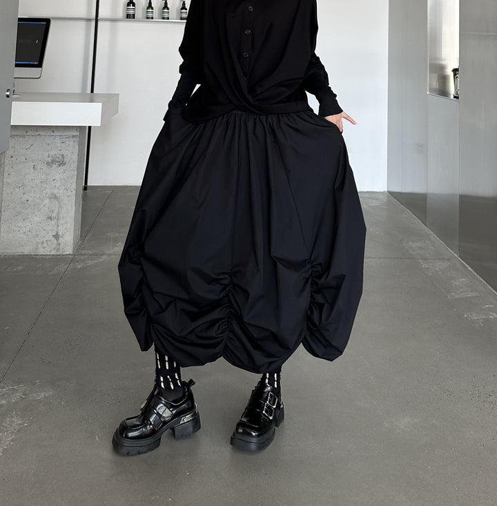 High waist drape puff skirt