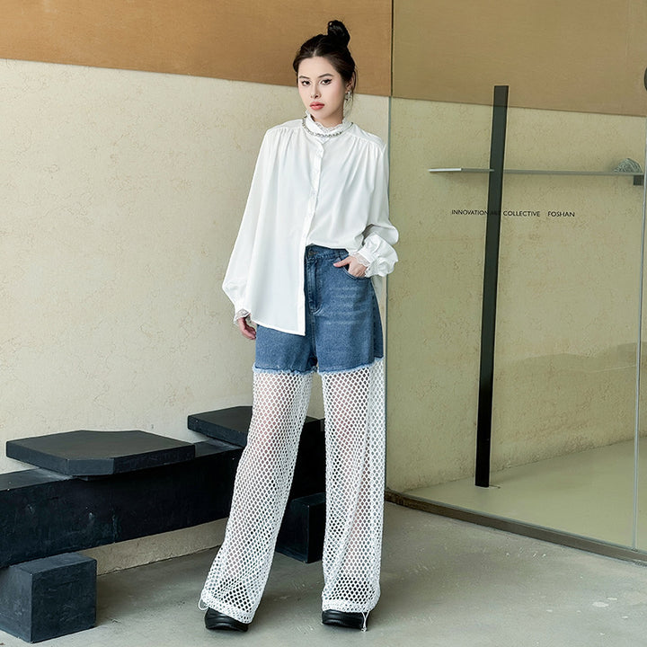 Mesh Patcwork Denim Short Pants