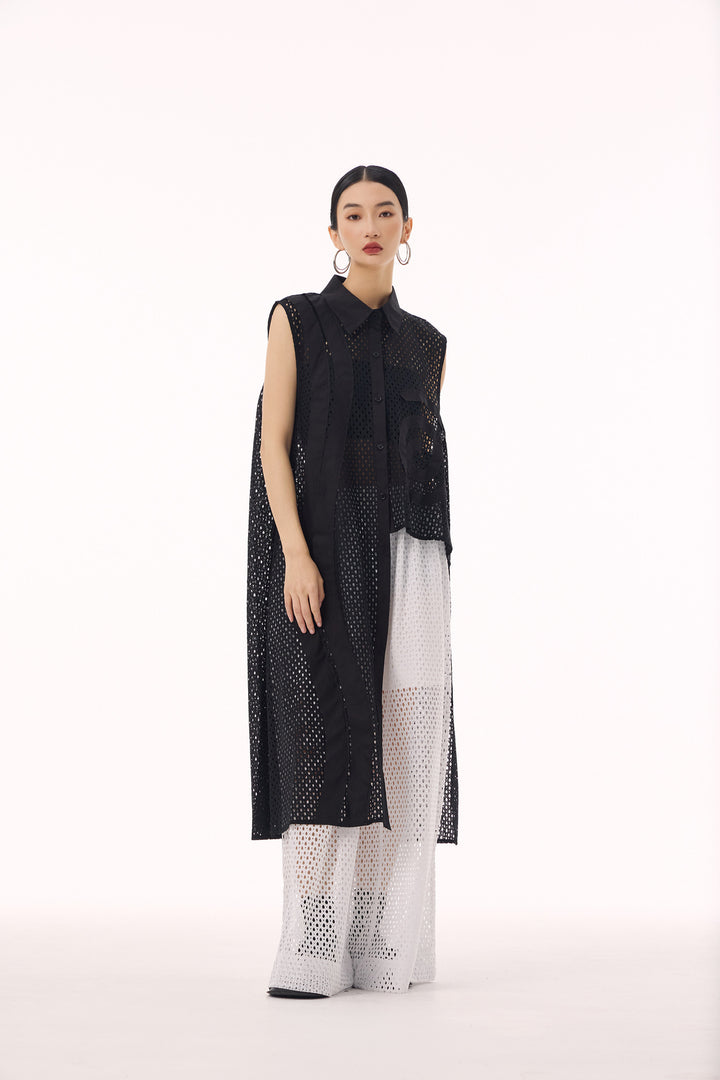 Swirl mesh sleeveless vest dress