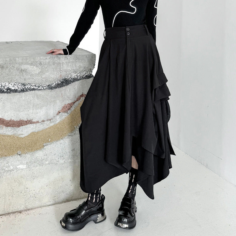 Side Tuck Flare Long Skirt