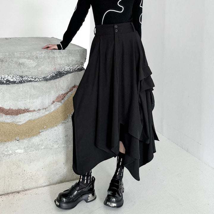 Side Tuck Flare Long Skirt