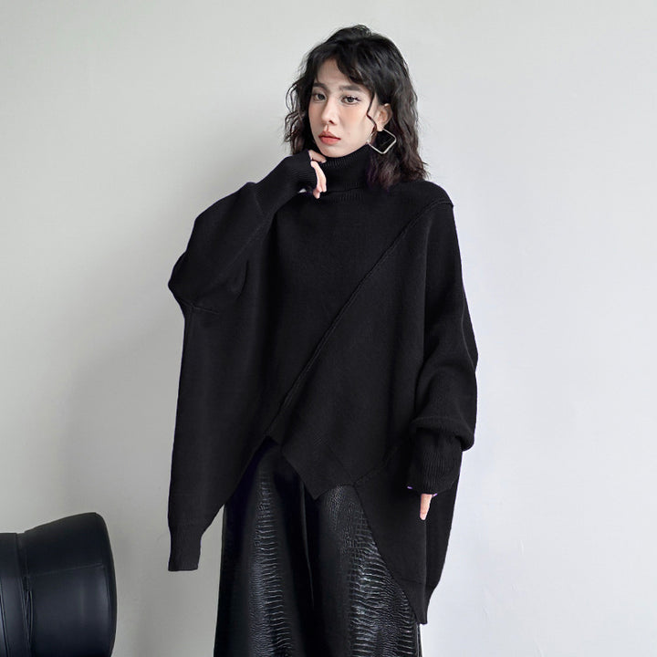 Irregular turtleneck loose pullover sweater