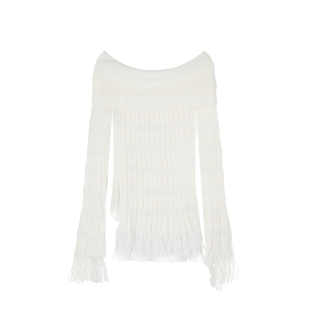 Flower Off Shoulder Slim Sweater