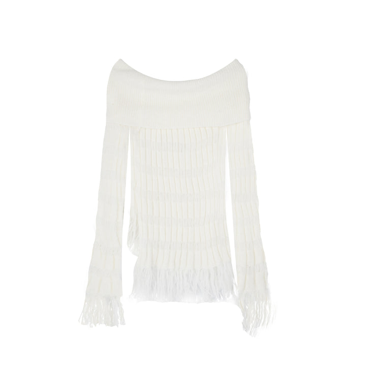 Flower Off Shoulder Slim Sweater