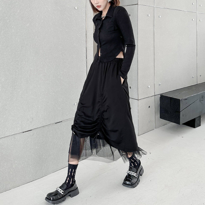 Gathered layered tulle skirt