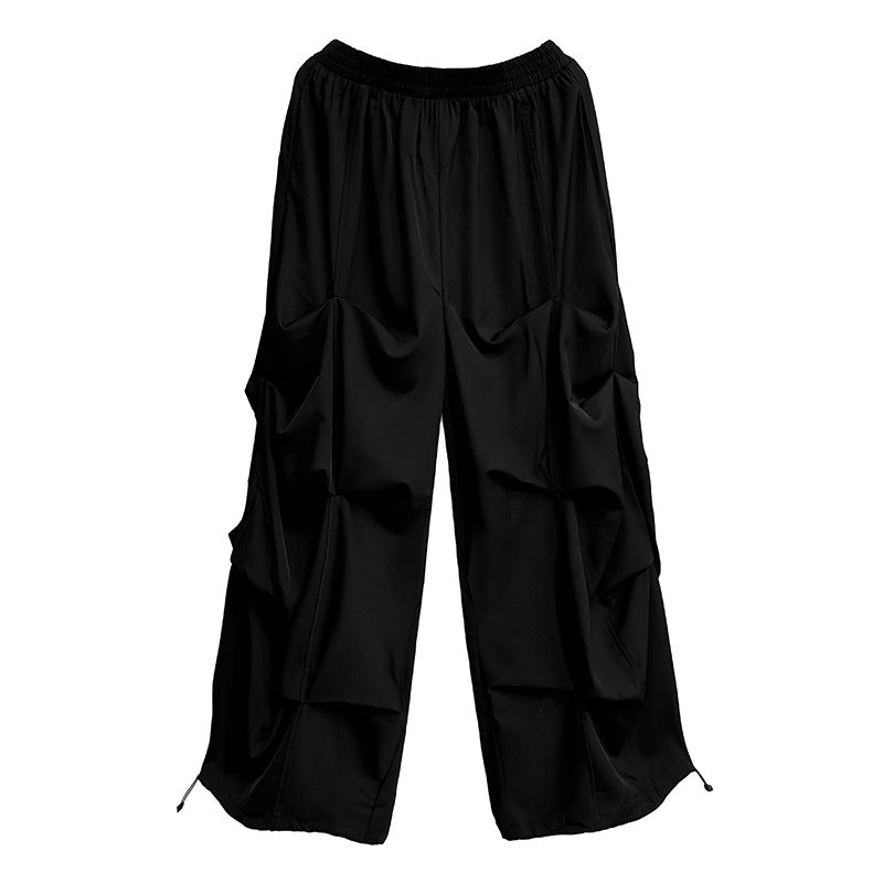 Drawstring casual wide pants