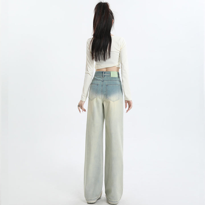 Gradient design straight wide-leg jeans