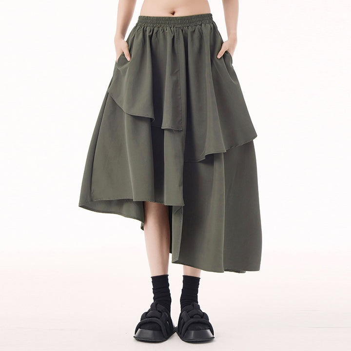 Asymmetrical layer midi skirt