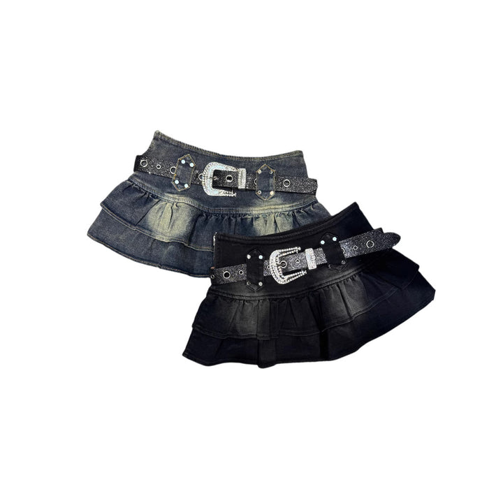Vintage  Design with Belt Denim Skirt