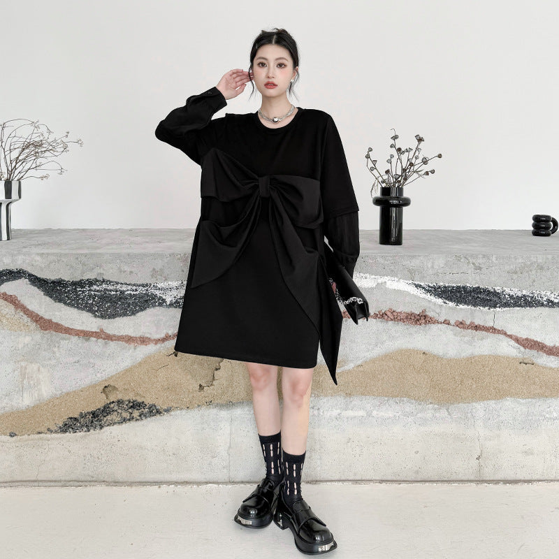 Ribbon black pullover onepiece