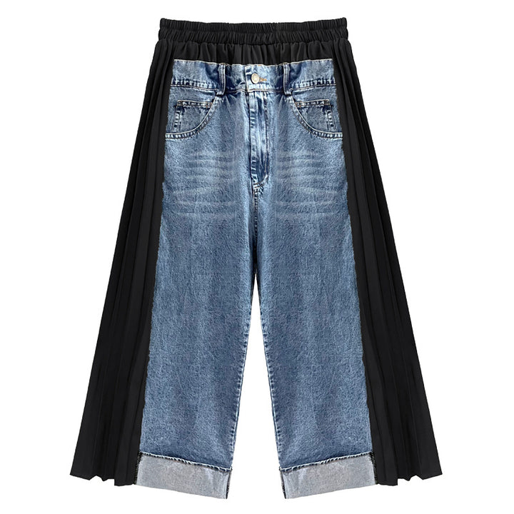 Patchwork pleated casual jeans