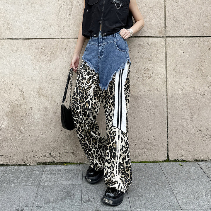 Leopard high waist side line jeans