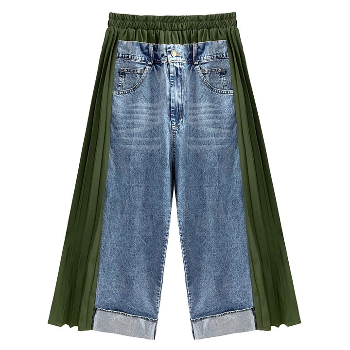 Patchwork pleated casual jeans