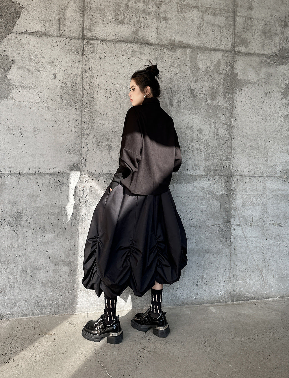 High waist drape puff skirt