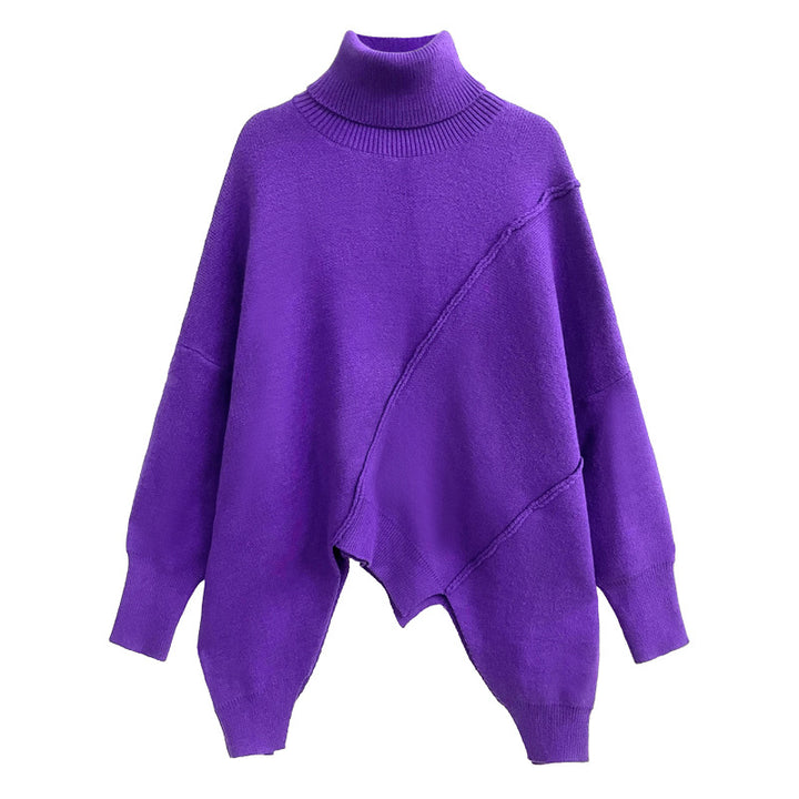 Irregular turtleneck loose pullover sweater