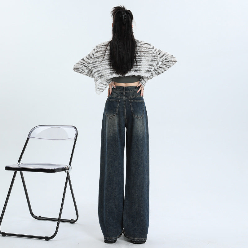 Dark straight fit all-match jeans