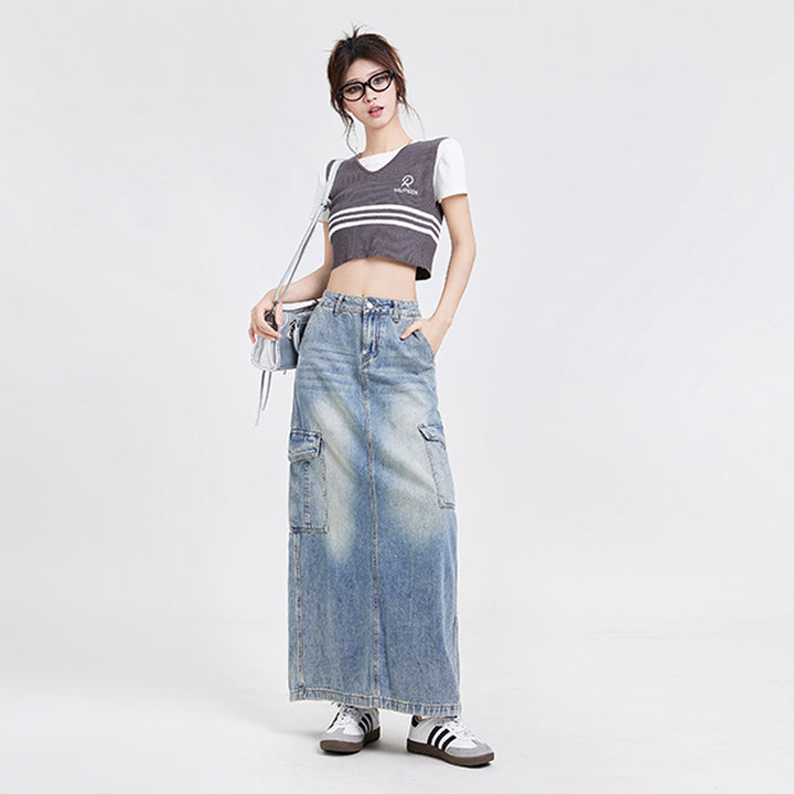A-line denim skirt