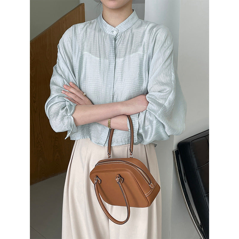 Solid color stand collar shirt