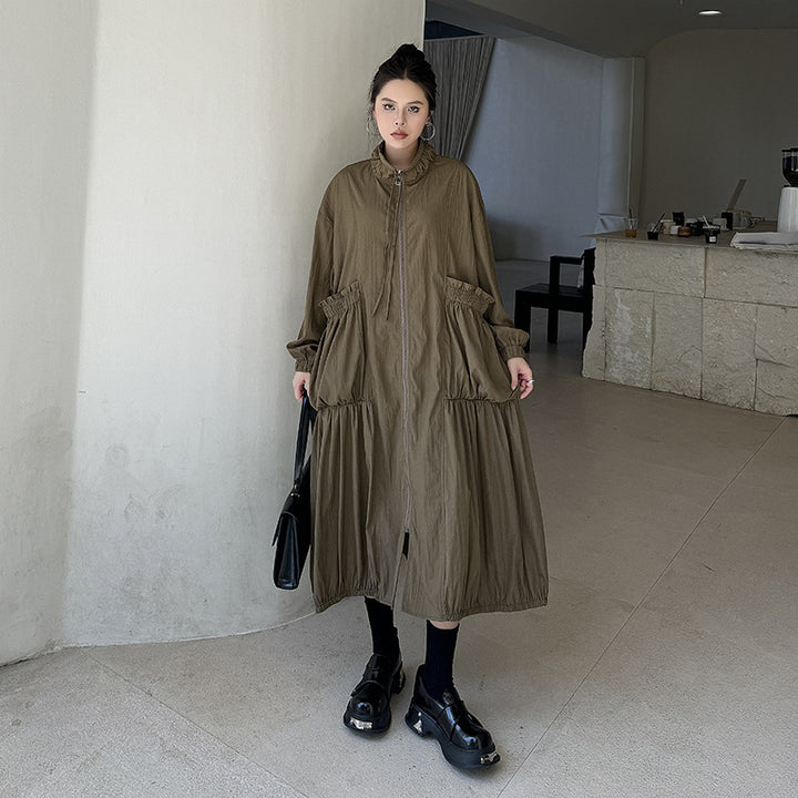 Pleated design big pocket  onepiece