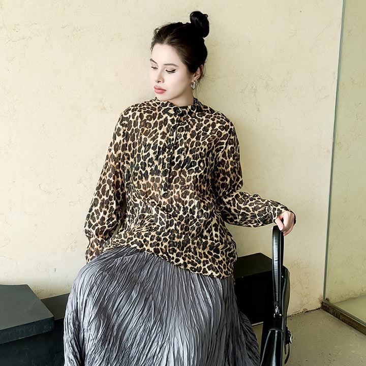 Leopard Print Stand Collar Shirt