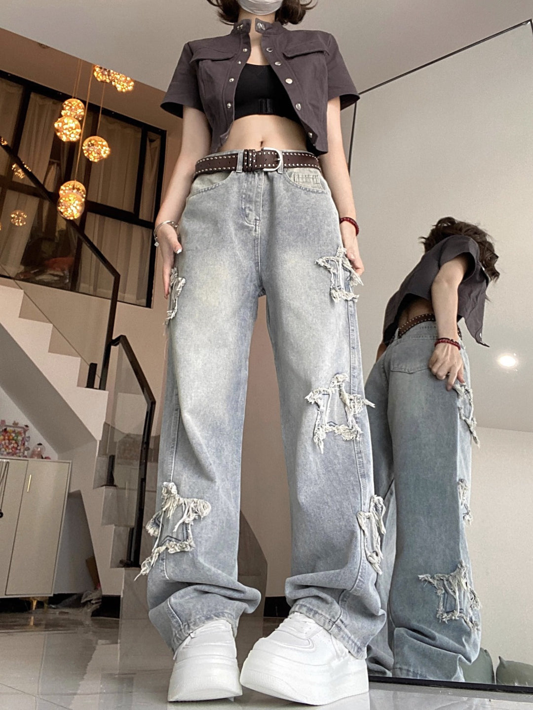 Star straight wide-leg jeans