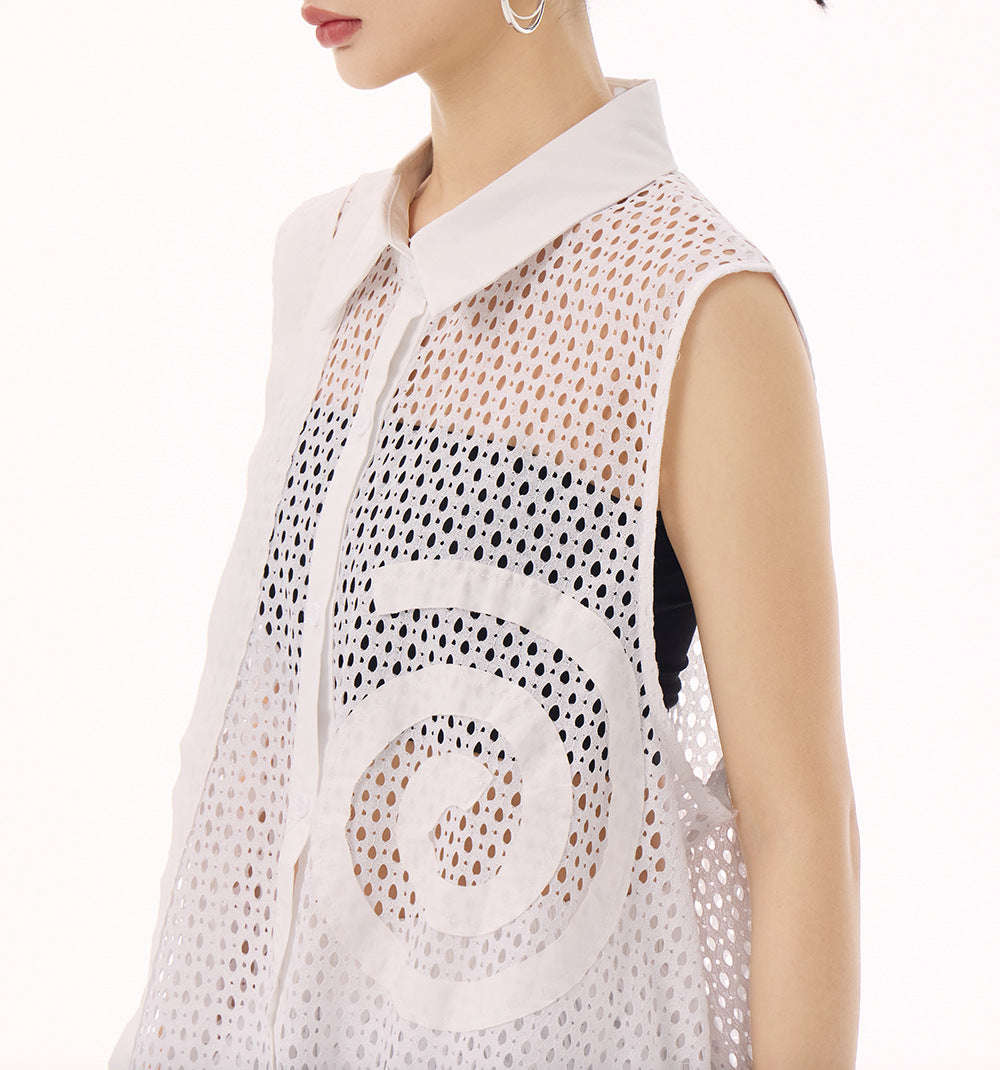 Swirl mesh sleeveless vest dress