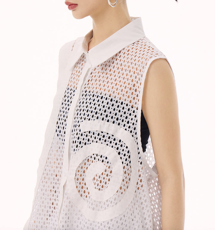 Swirl mesh sleeveless vest dress