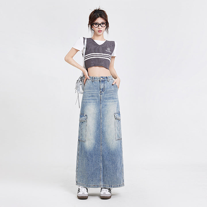 A-line denim skirt