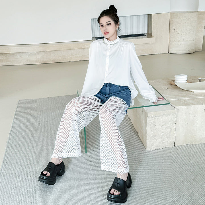 Mesh Patcwork Denim Short Pants