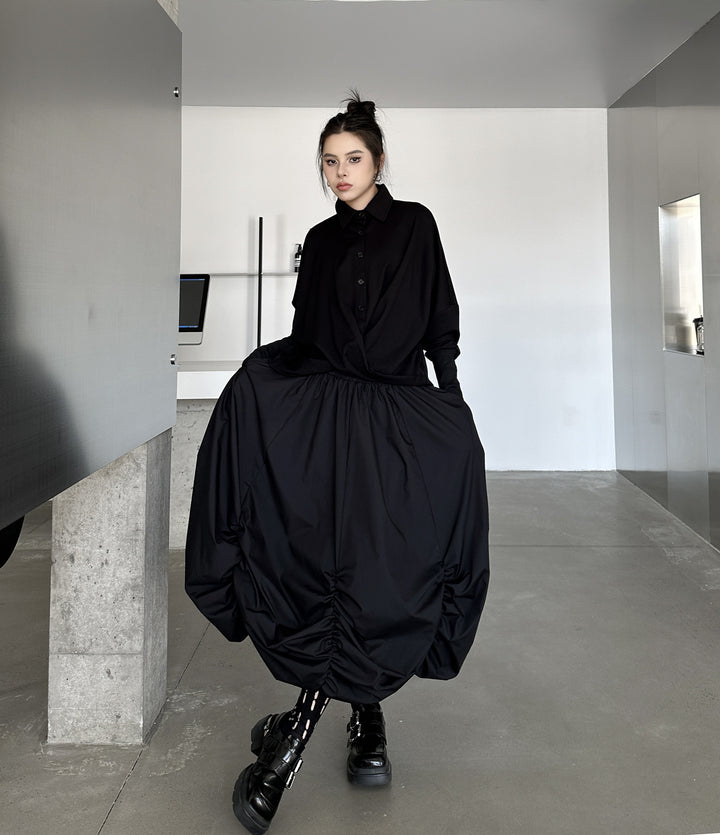 High waist drape puff skirt