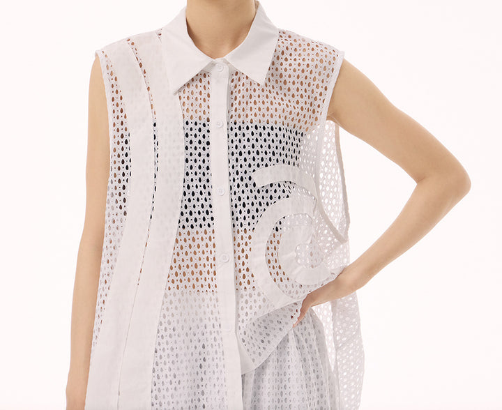 Swirl mesh sleeveless vest dress