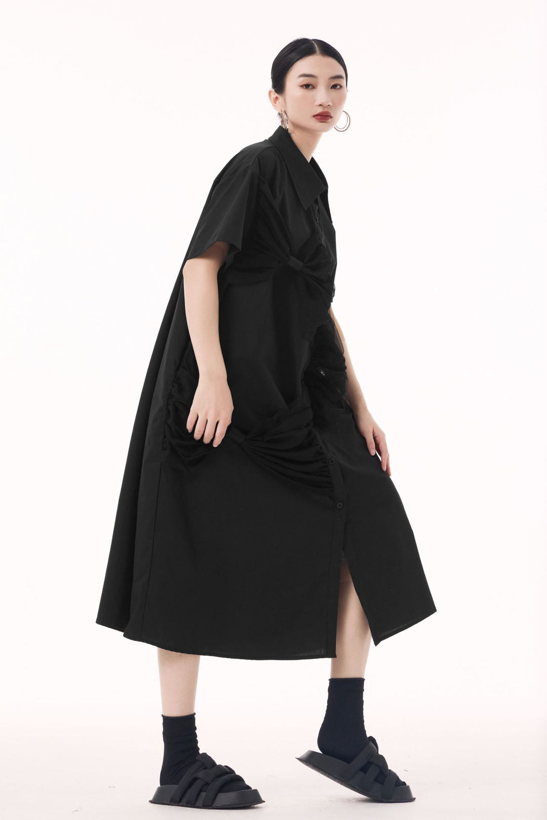 Bow short sleeve shirt dress