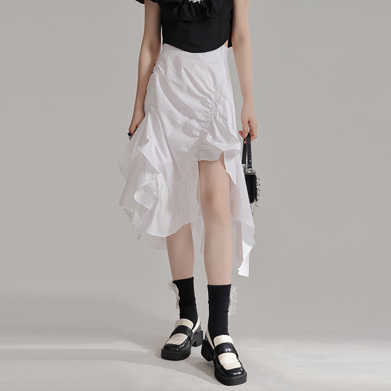 Asymmetry Semi Flare Gathered Skirt