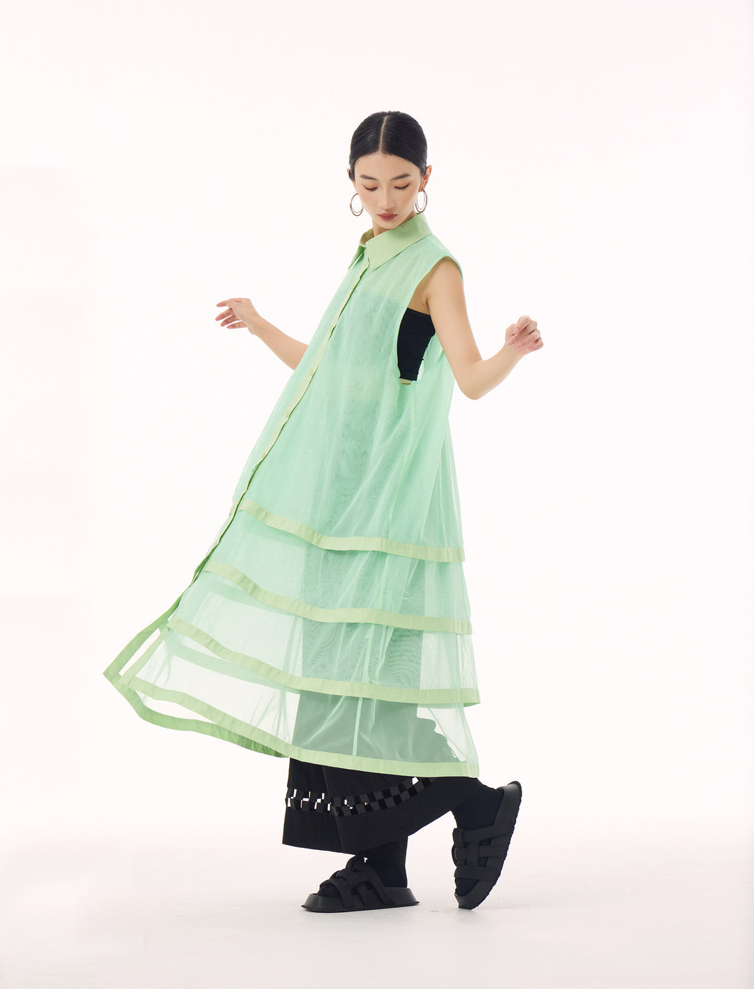 See through tiered vest long dress