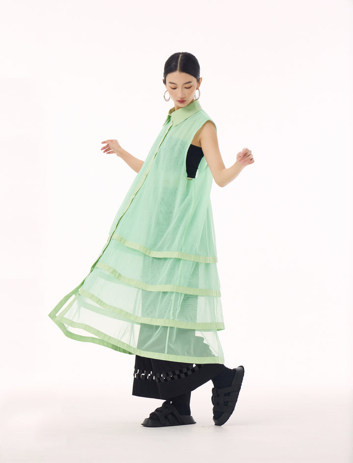See through tiered vest long dress