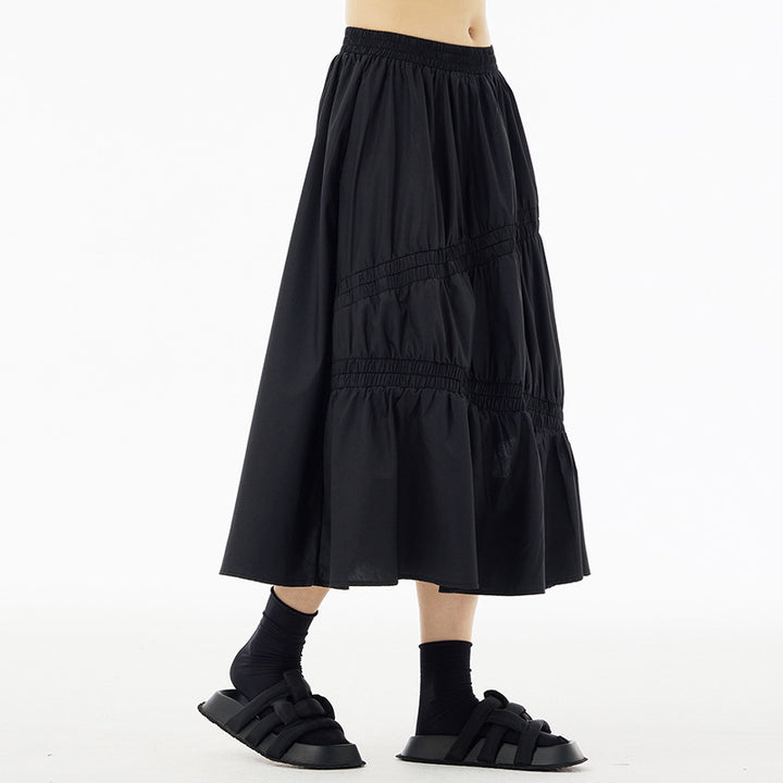 Gathered tiered long skirt