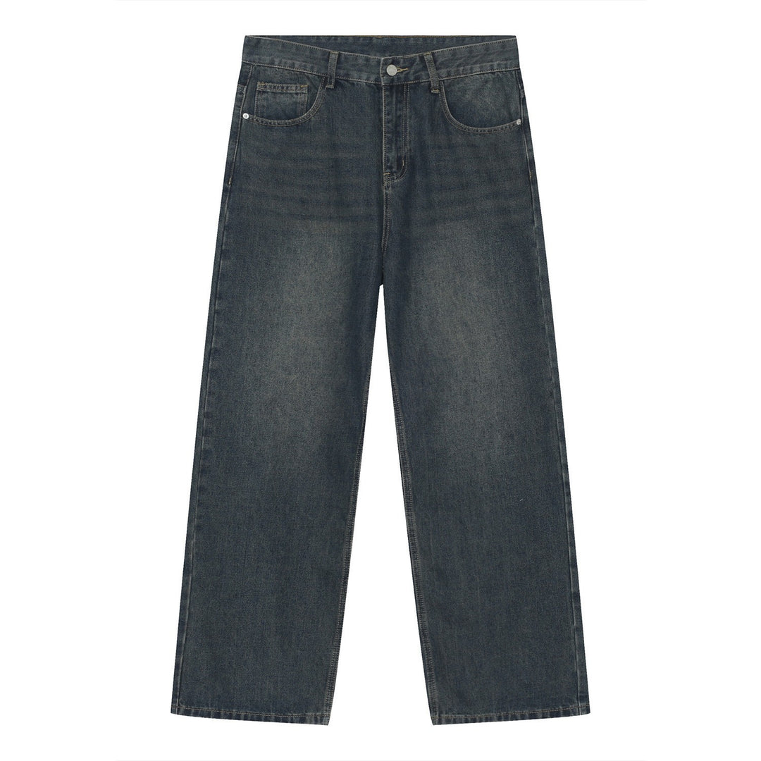 Straight dark blue retro mid-rise wide-leg pants