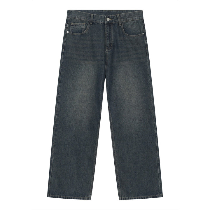 Straight dark blue retro mid-rise wide-leg pants