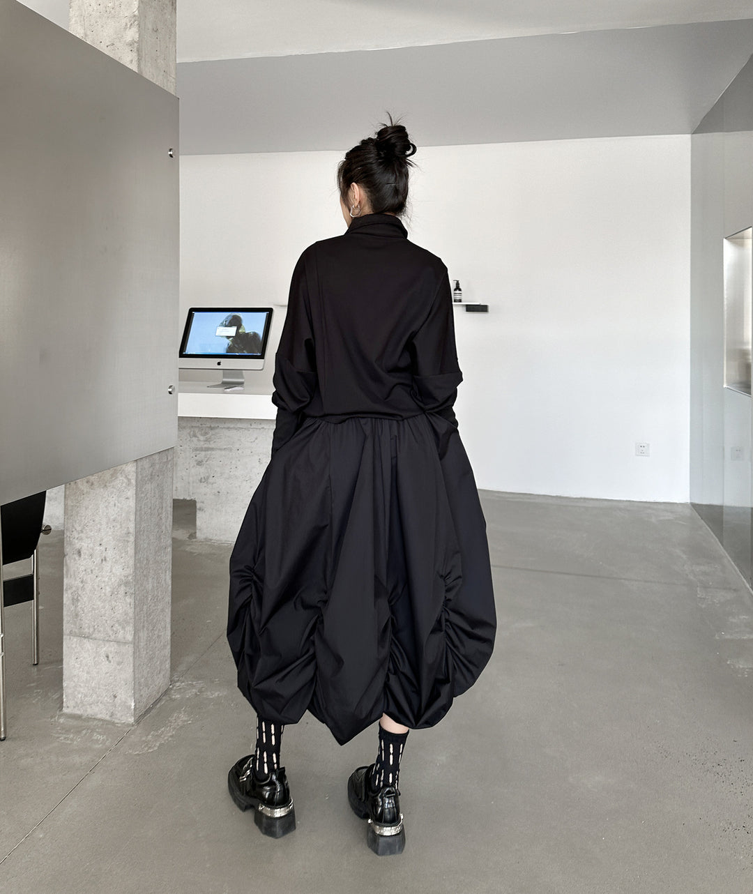 High waist drape puff skirt