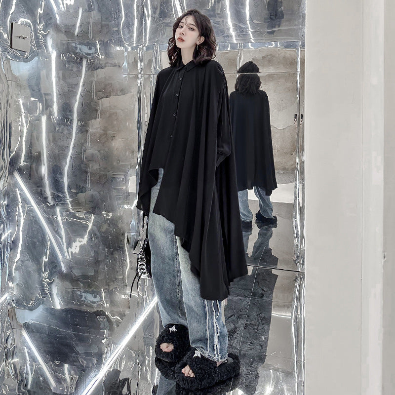 Poncho shirt draped one-piece