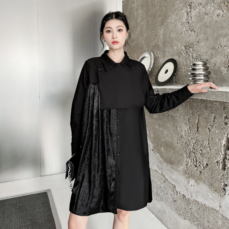 Pleated patchwork velor onepiece