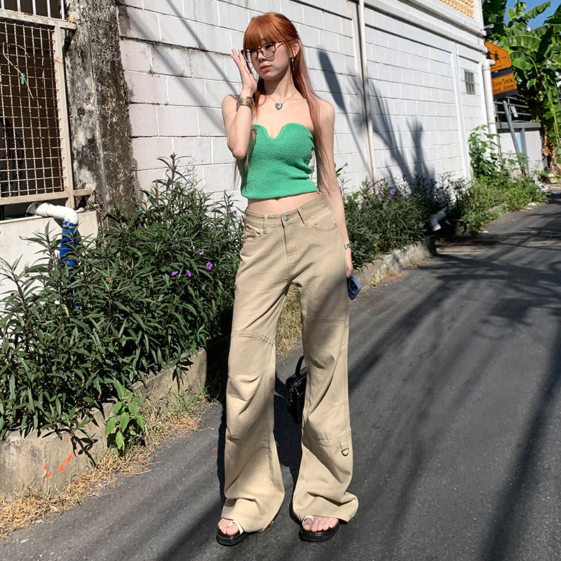 Low waist relaxed khaki denim pants