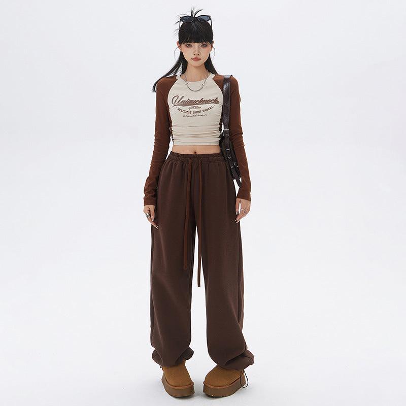 Simple drawstring design casual pants