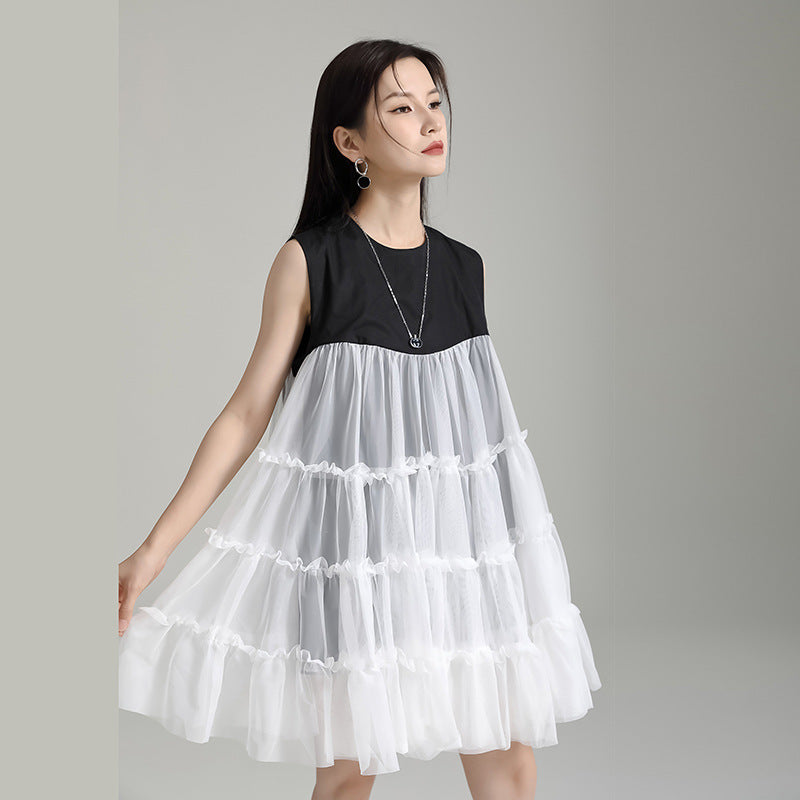 Tulle Tiered Sleeveless Long Blouse